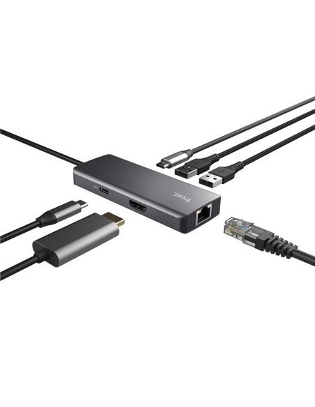 Многопортовый Адаптер Trust Dalyx/ USB-C/ 2xUSB-A/ 2xUSB-C/ HDMI/ RJ45/ SD