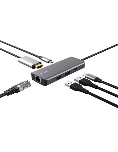 Многопортовый Адаптер Trust Dalyx/ USB-C/ 2xUSB-A/ 2xUSB-C/ HDMI/ RJ45/ SD