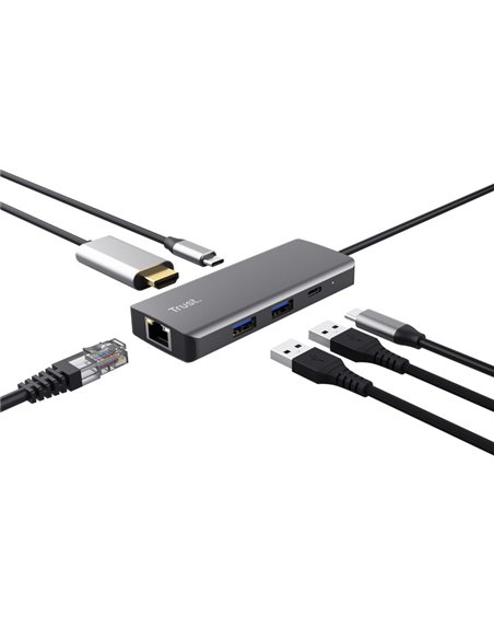 Adaptor Multiport Trust Dalyx/ USB-C/ 2xUSB-A/ 2xUSB-C/ HDMI/ RJ45/ SD