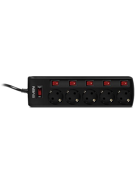 Surge Protector SVEN SF-05PL, 5 Sockets, 3.0m, individual switches, Black