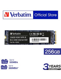 M.2 SATA SSD 256GB Verbatim Vi560 S3, SATA 6Gb/s, M.2 Type 2280 form factor, Sequential Reads: 560 MB/s, Sequential Writes: ... 2