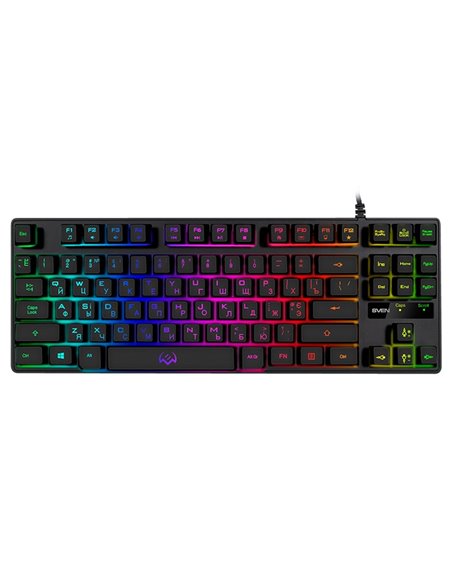 SVEN KB-G7400 Gaming Keyboard, membrane with tactile feedback, 87 keys, 12 Fn-keys, Backlight, USB, Рус/Укр/Eng, Black