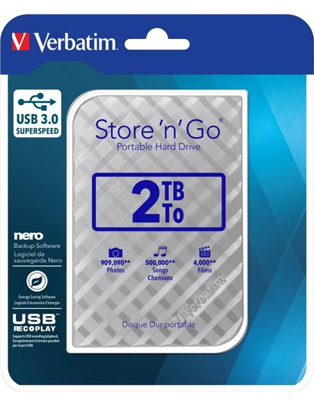 2.5” Внешний HDD Verbatim ”Store 'n' Go” / USB3.0 / 2.0TB / Silver