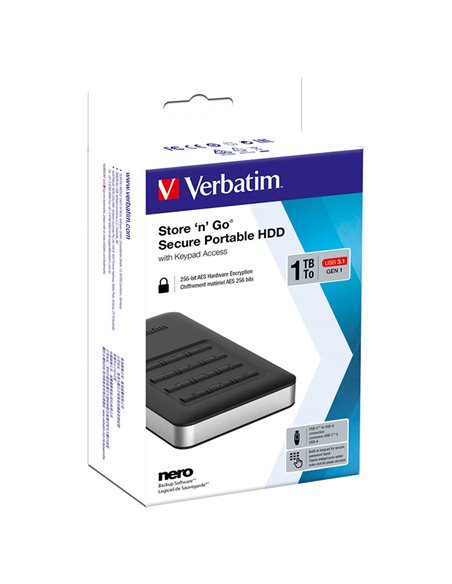 2.5” Внешний HDD Verbatim Store 'n' Go with Keypad Access / USB3.0/USB-C / 1.0TB / Black