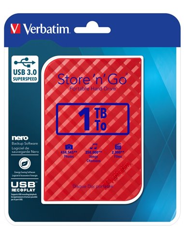 2.5” Внешний HDD Verbatim ”Store 'n' Go” / USB3.0 / 1.0TB / Red