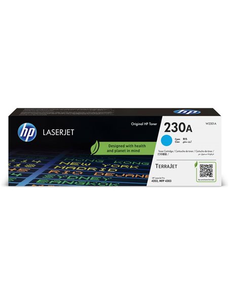 HP 230A Cyan Toner 1,800 pages for HP Color LaserJet Pro 4203dn, HP Color LaserJet Pro 4203dw, HP LaserJet Pro MFP 4303dw, H...