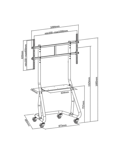 Мобильная стойка для телевизора Reflecta TV Stand 105P-Shelf, Чёрный