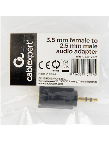 Audio Adaptor Cablexpert A-3.5F-2.5M, 3.5mm 3-pin (F) - 2.5mm 3-pin (M), Negru