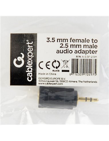Audio Adaptor Cablexpert A-3.5F-2.5M, 3.5mm 3-pin (F) - 2.5mm 3-pin (M), Negru