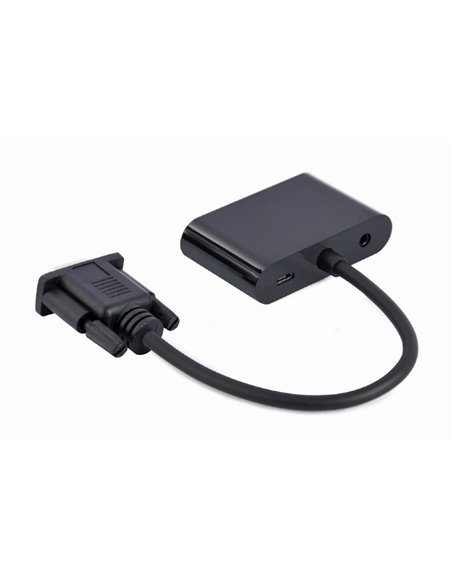Adaptor Cablexpert A-VGA-HDMI-02, VGA D-Sub (M) - HDMI (F) + VGA, 0.15 m, Negru