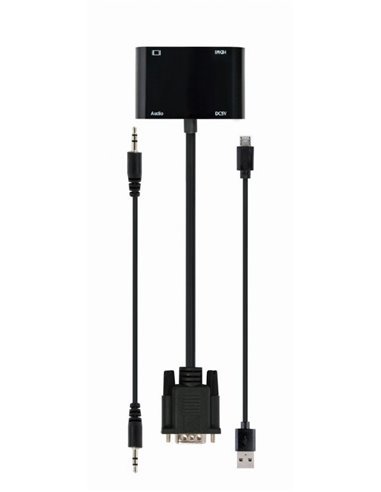 Adaptor Cablexpert A-VGA-HDMI-02, VGA D-Sub (M) - HDMI (F) + VGA, 0.15 m, Negru