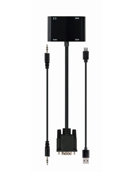 Переходник Cablexpert A-VGA-HDMI-02, VGA D-Sub (M) - HDMI (F) + VGA, 0.15 м, Чёрный