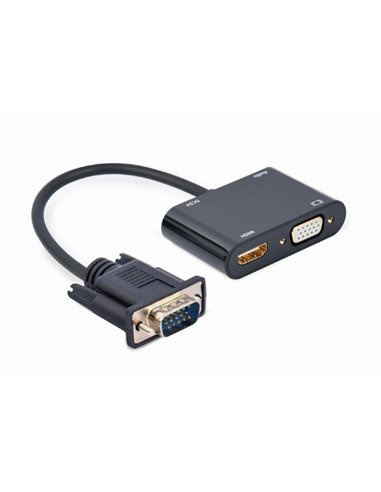 Переходник Cablexpert A-VGA-HDMI-02, VGA D-Sub (M) - HDMI (F) + VGA, 0.15 м, Чёрный