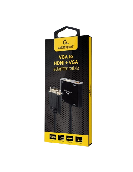 Переходник Cablexpert A-VGA-HDMI-02, VGA D-Sub (M) - HDMI (F) + VGA, 0.15 м, Чёрный