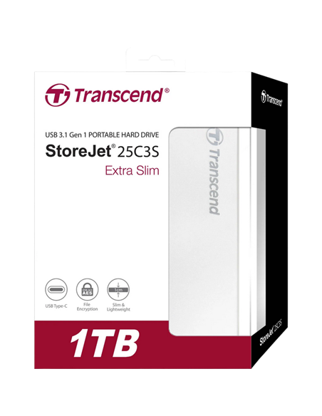 Внешний портативный жесткий диск Transcend StoreJet 25C3S, 1 TB, Серебристый (TS1TSJ25C3S)