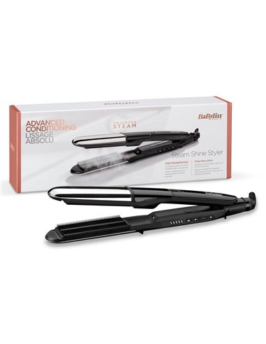 Placă de îndreptat părul BaByliss 2 in 1 Steam Shine ST496E, Negru | Argintiu