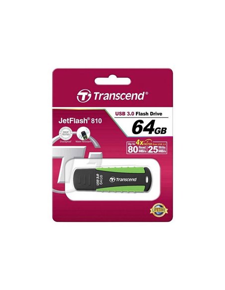 USB Flash накопитель Transcend JetFlash 810, 64Гб, Черный/Зеленый