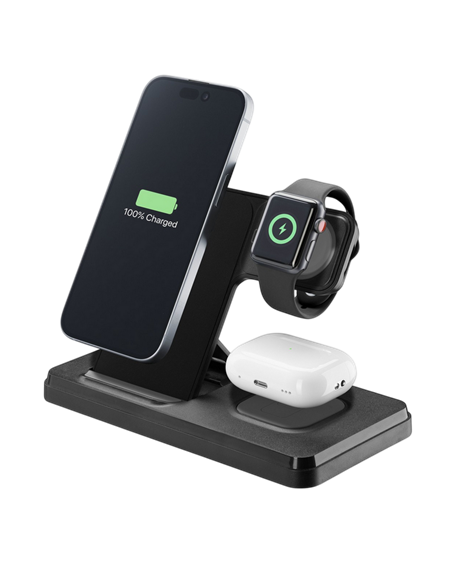 Беспроводная зарядка Cellularline Triple Station 3 in 1, 15Вт, Чёрный