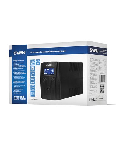 SVEN Pro 650 (LCD,USB), Line-interactive UPS with AVR, 650VA /390W, Multifunction LCD display, 2x Schuko outlets, 1x7AH, AVR:...