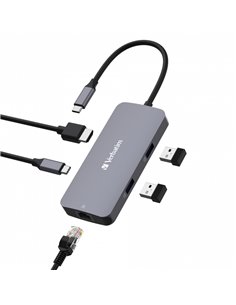 Многопортовый Адаптер Verbatim CMH-05/ USB-C/ 2xUSB-A/ 1xUSB-C (PD 100w)/ HDMI/ RJ45