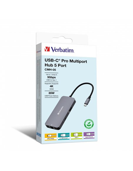 Adaptor Multiport Verbatim CMH-05/ USB-C/ 2xUSB-A 3.0/ 1xUSB-C (PD 100w)/ HDMI/ RJ45