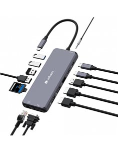 Многопортовый Адаптер Verbatim CMH-14/ USB-С/ 3xUSB-A 3.2/ 2xUSB-A/ 1xUSB-C PD(100W)/ 2xHDMI/ 1xVGA/ RJ45/ SD/ microSD