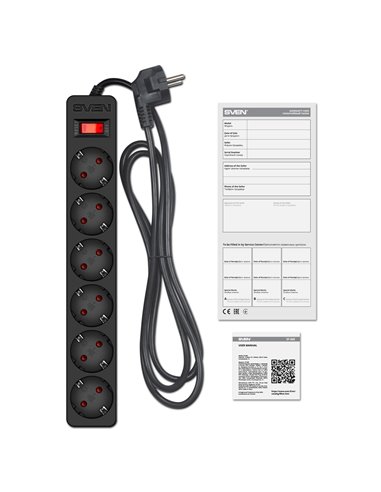 Surge Protector SVEN SF-06E/ 6 Sockets/ 2300W/ 1.8m/ Black