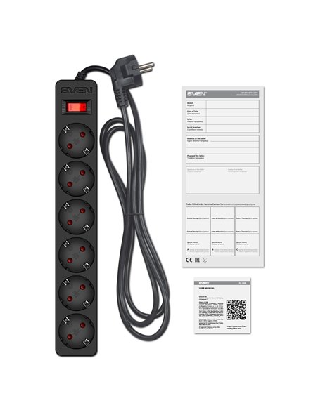 Surge Protector SVEN SF-06E/ 6 Sockets/ 2300W/ 1.8m/ Black