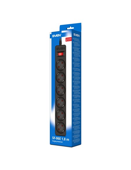Фильтр сетевой SVEN SF-06E/ 6 Sockets/ 2300W/ 1.8m/ Black Фильтр сетевой SVEN SF-06E/ 6 Sockets/ 2300W/ 1.8m/ Black