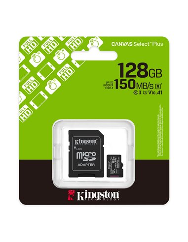 Карта памяти microSD 128GB Kingston Canvas Select Plus, 150MB/s + SD adapter