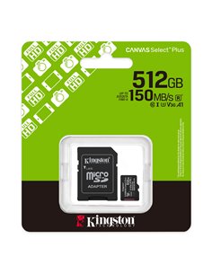 Карта памяти microSD 512GB Kingston Canvas Select Plus, 150MB/s + SD adapter