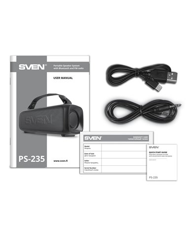 Колонка Портативная SVEN PS-235, Black / 12W / Bluetooth / FM / USB / 1500mA*h