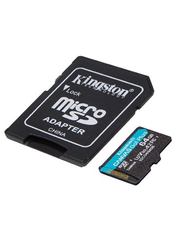 Карта памяти microSD 64GB Kingston Canvas Go Plus Gen 4, A2, up to 200MB/s, + SD adapter