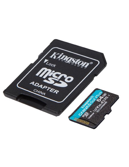 Card de memorie microSD 64GB Kingston Canvas Go Plus Gen 4, A2, up to 200MB/s, + SD adapter