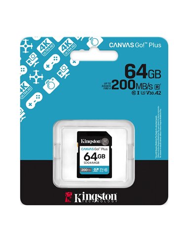 Карта памяти SD 64GB Kingston Canvas Go! Plus G4, 200/160MB/s
