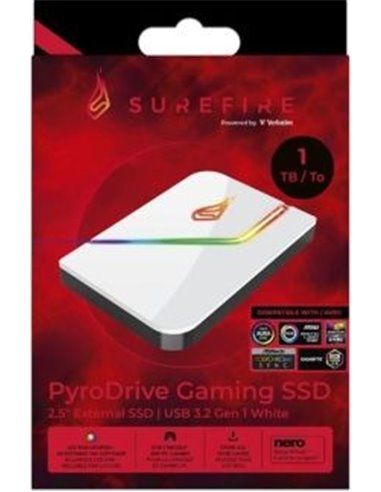 2.5” Внешний игровой SSD Verbatim Surefire PyroDrive / 1TB / USB 3.2 Gen1 / White