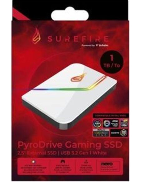 2.5” Внешний игровой SSD Verbatim Surefire PyroDrive / 1TB / USB 3.2 Gen1 / White