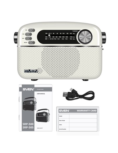 Колонка Портативная SVEN SRP-505, White / 3W / Bluetooth / FM/AM/SW Radio / USB / microSD