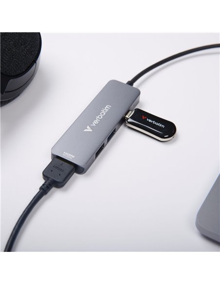 Многопортовый USB-C адаптер Verbatim Essentials/ HDMI, USB-C PD, USB-A 3.2 Gen 1, USB-A