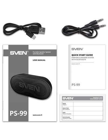 Boxa portabila SVEN PS-99, Black / 10W / Bluetooth / 1800mA*h