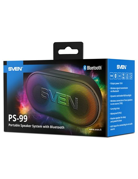 Колонка Портативная SVEN PS-99, Black / 10W / Bluetooth / 1800mA*h