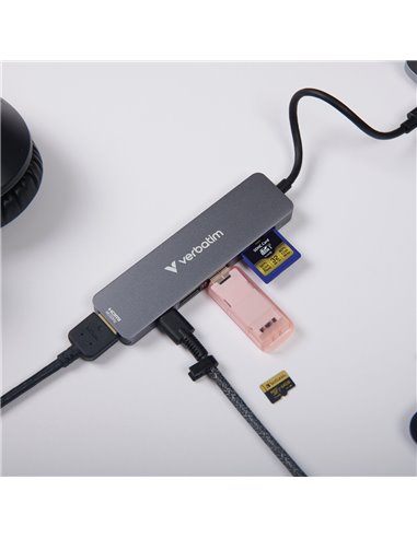 Многопортовый USB-C адаптер Verbatim Essentials/ HDMI, USB-C PD, USB-A 3.2 Gen 1, USB-A, SD & microSD