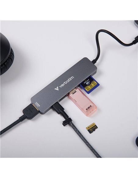 Многопортовый USB-C адаптер Verbatim Essentials/ HDMI, USB-C PD, USB-A 3.2 Gen 1, USB-A, SD & microSD