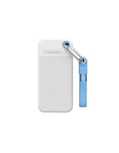 2TB SSD Portabil Verbatim Pocket, White with 2 Rubber Sleeves (White & Light Blue),1000 MB/s