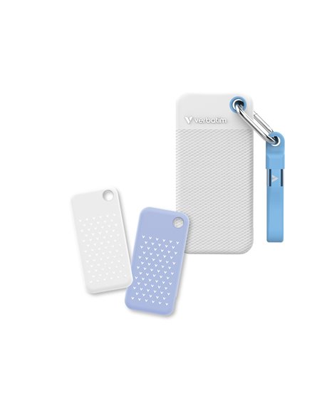 1TB Портативный SSD Verbatim Pocket, White with 2 Rubber Sleeves (White & Light Blue),1000 MB/s