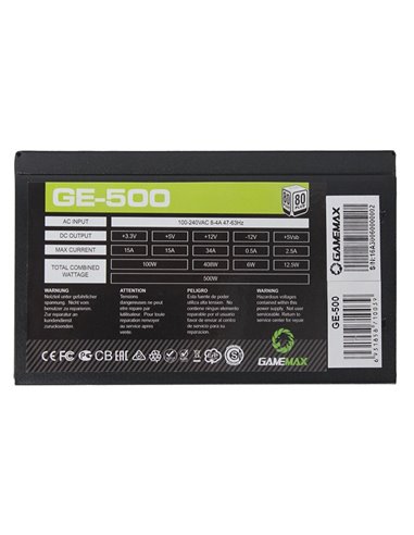 Sursă Alimentare PC Gamemax GE-500, 500W, ATX, Nemodular