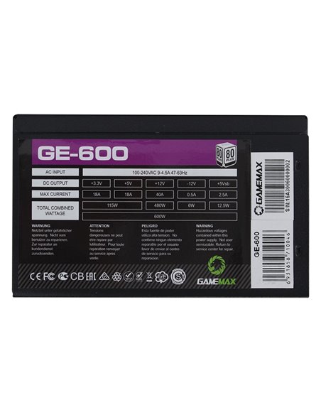 Sursă Alimentare PC Gamemax GE-600, 600W, ATX, Nemodular