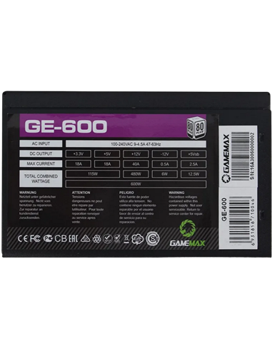 Sursă Alimentare PC Gamemax GE-600, 600W, ATX, Nemodular