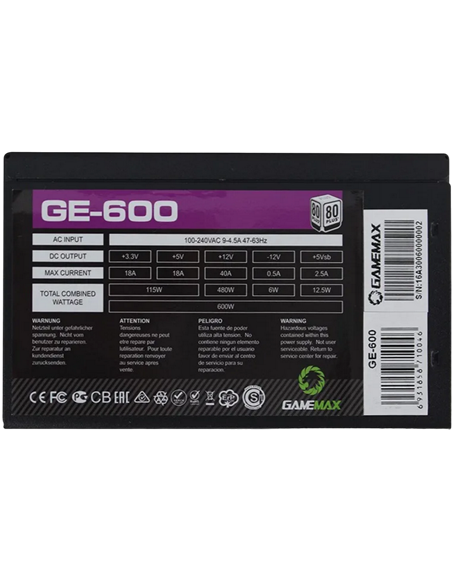Sursă Alimentare PC Gamemax GE-600, 600W, ATX, Nemodular