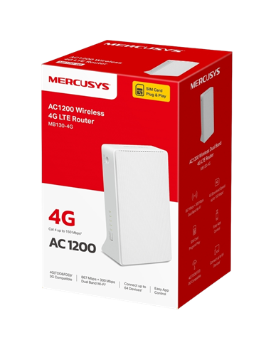 Router fără fir MERCUSYS MB130-4G, Wi-Fi + 4G LTE, Alb